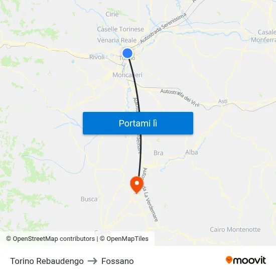 Torino Rebaudengo to Fossano map