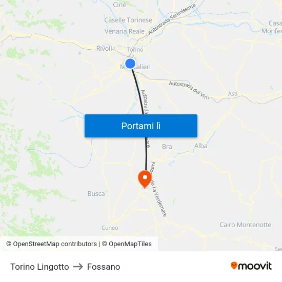 Torino Lingotto to Fossano map