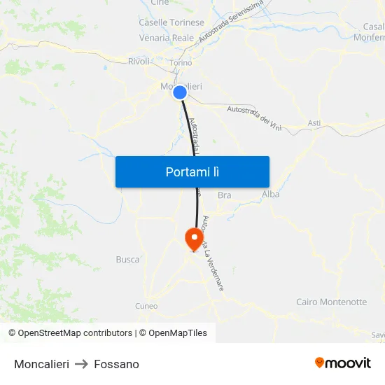 Moncalieri to Fossano map