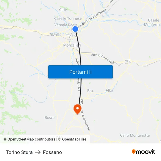 Torino Stura to Fossano map