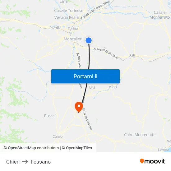 Chieri to Fossano map