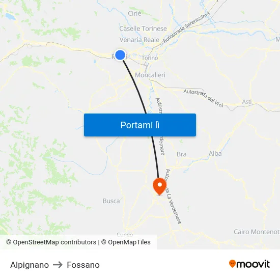 Alpignano to Fossano map