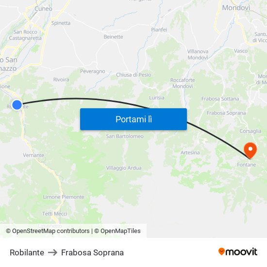 Robilante to Frabosa Soprana map