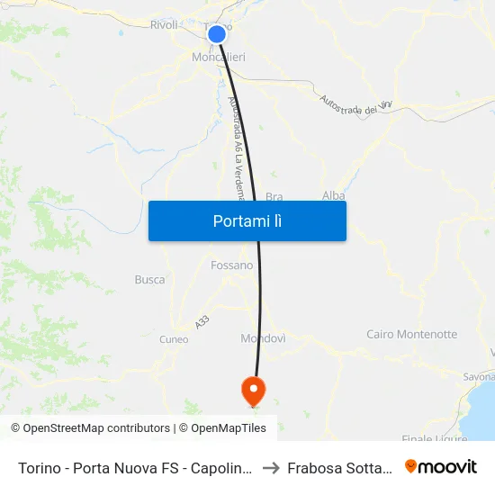 Torino - Porta Nuova FS - Capolinea to Frabosa Sottana map
