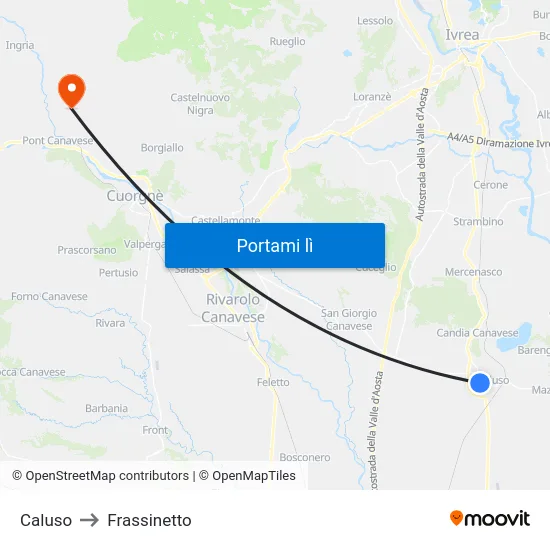 Caluso to Frassinetto map