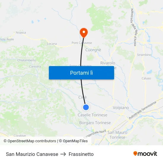 San Maurizio Canavese to Frassinetto map
