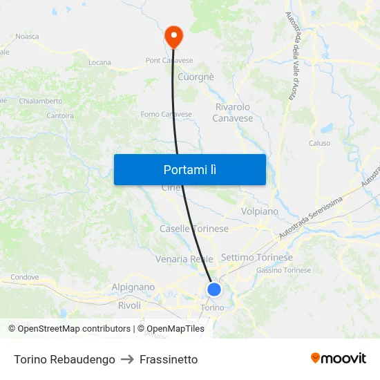 Torino Rebaudengo to Frassinetto map