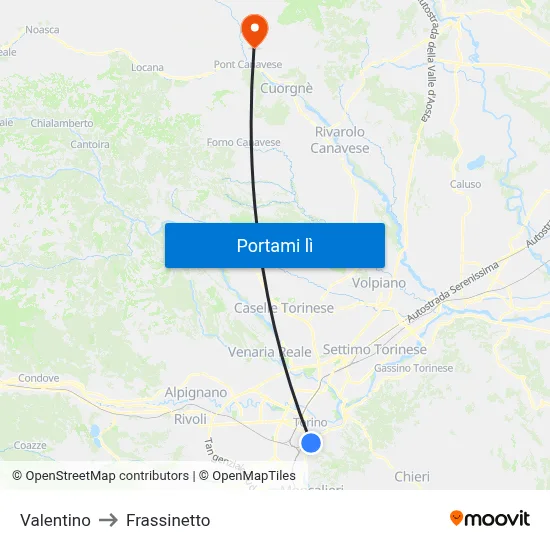 Valentino to Frassinetto map