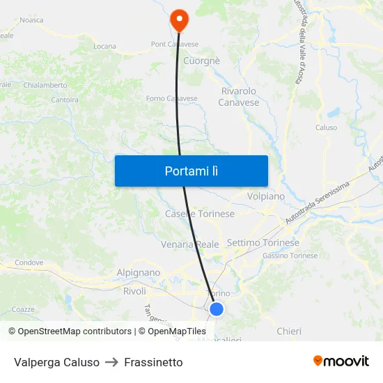 Valperga Caluso to Frassinetto map