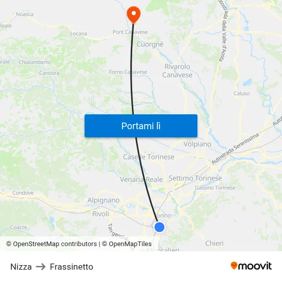 Nizza to Frassinetto map