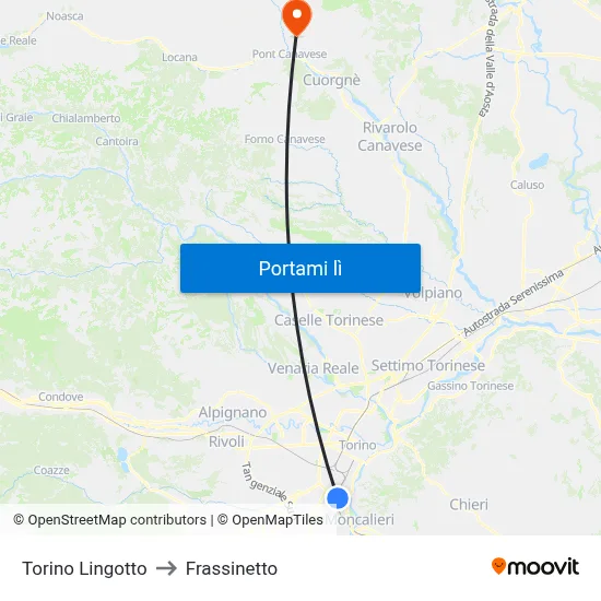 Torino Lingotto to Frassinetto map