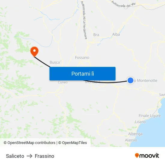 Saliceto to Frassino map