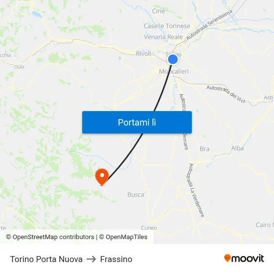 Torino Porta Nuova to Frassino map