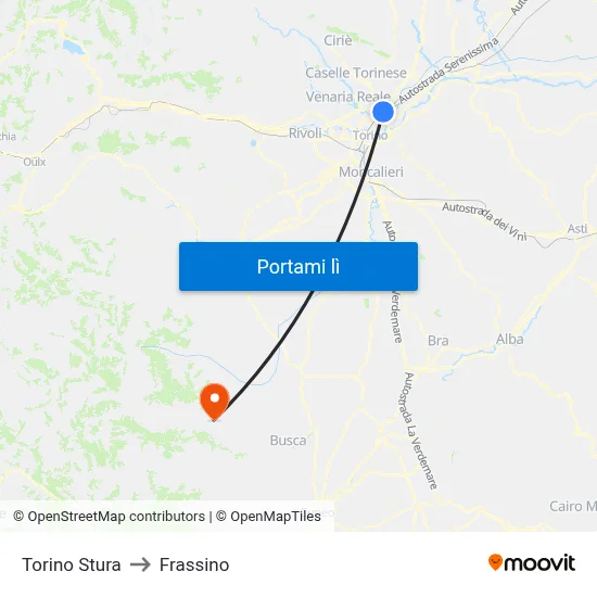 Torino Stura to Frassino map
