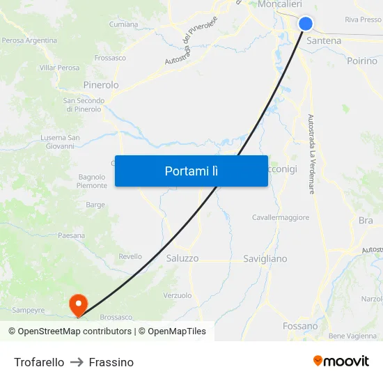 Trofarello to Frassino map