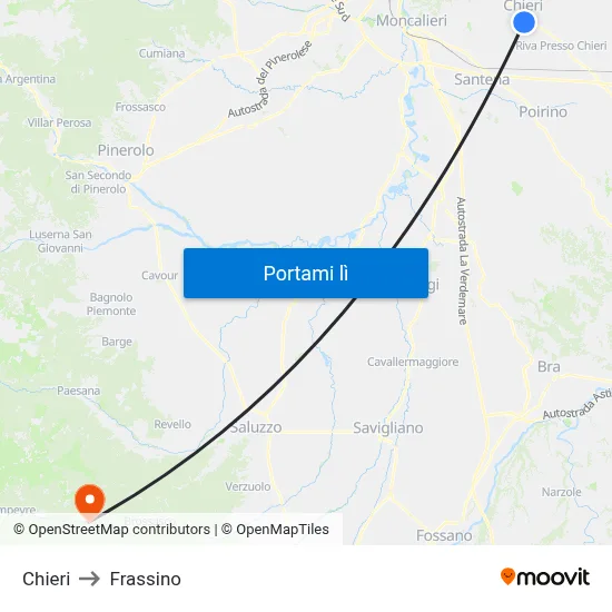 Chieri to Frassino map