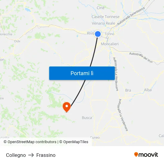 Collegno to Frassino map