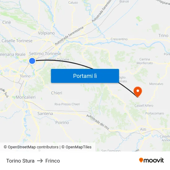 Torino Stura to Frinco map