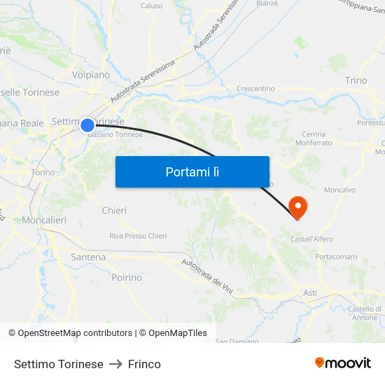 Settimo Torinese to Frinco map