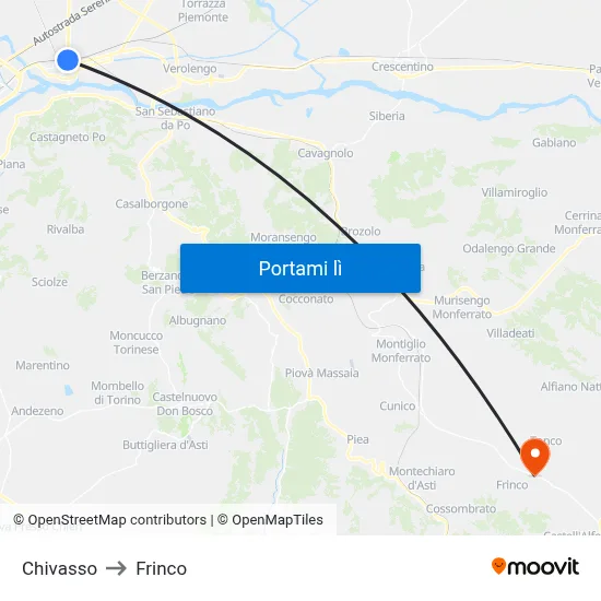 Chivasso to Frinco map
