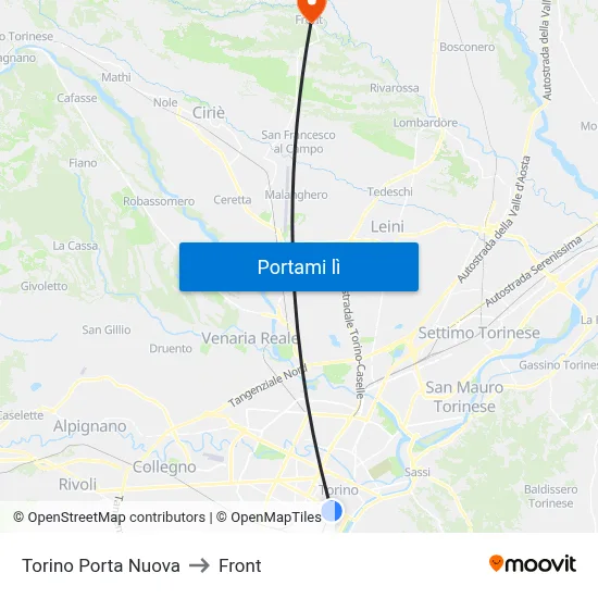 Torino Porta Nuova to Front map