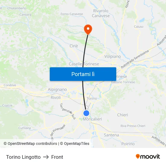 Torino Lingotto to Front map