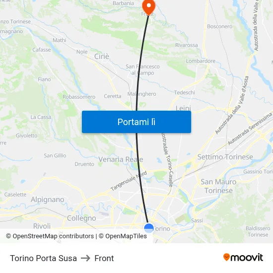 Torino Porta Susa to Front map
