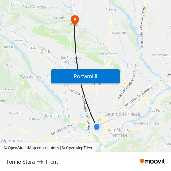 Torino Stura to Front map