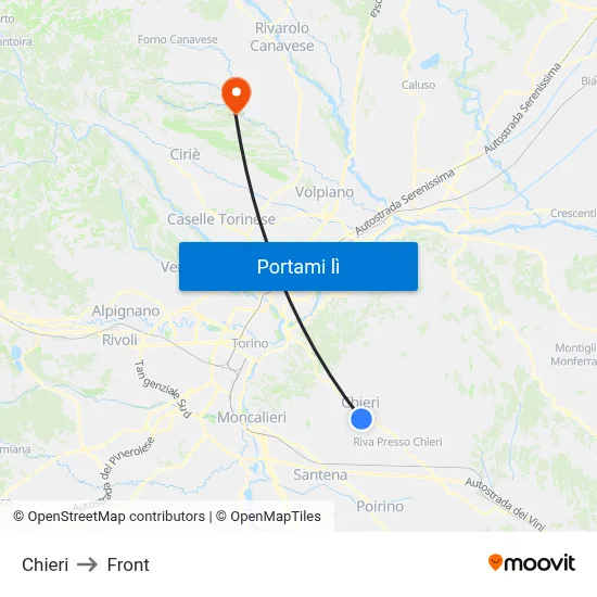 Chieri to Front map
