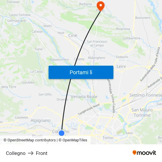 Collegno to Front map