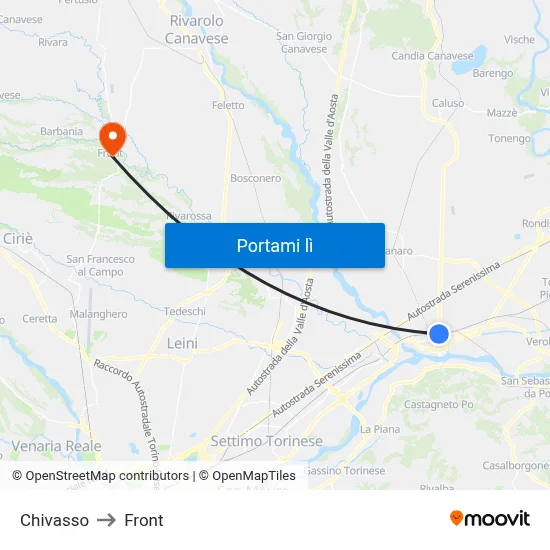 Chivasso to Front map