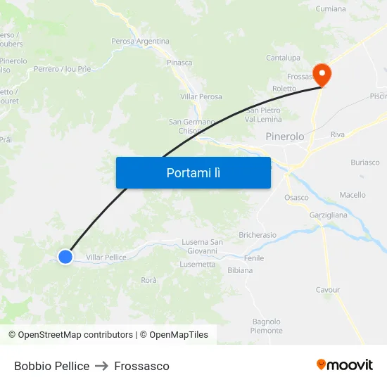 Bobbio Pellice to Frossasco map
