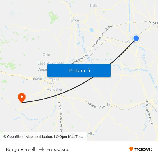 Borgo Vercelli to Frossasco map