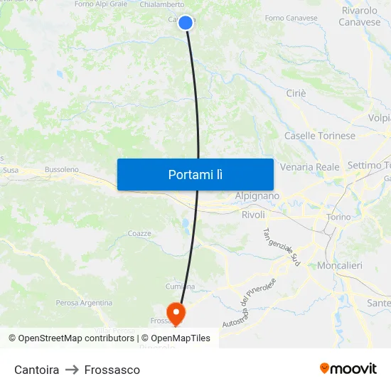 Cantoira to Frossasco map