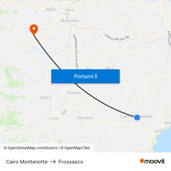 Cairo Montenotte to Frossasco map