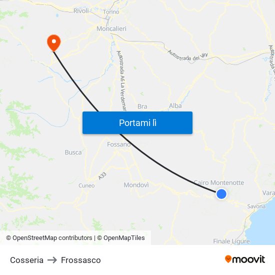 Cosseria to Frossasco map