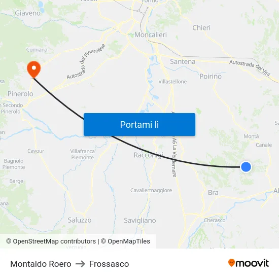 Montaldo Roero to Frossasco map