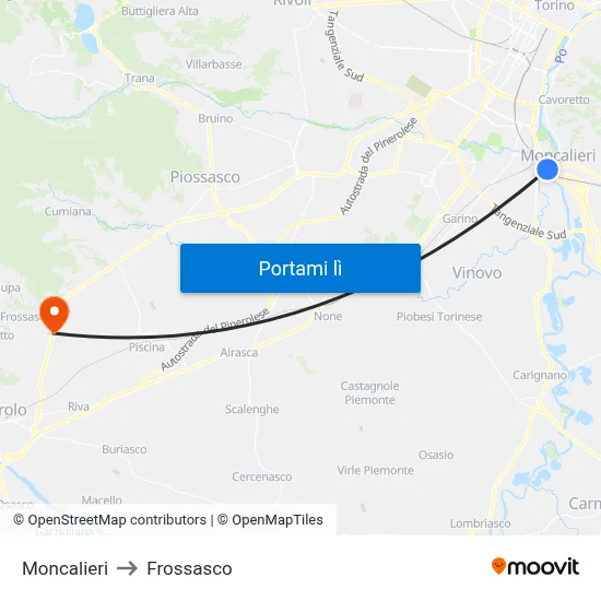 Moncalieri to Frossasco map