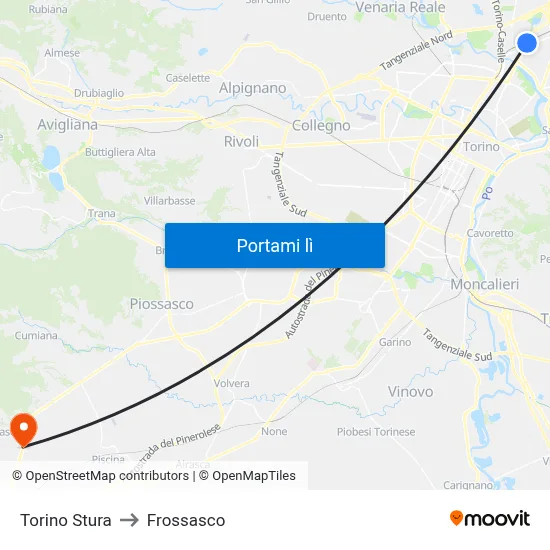 Torino Stura to Frossasco map