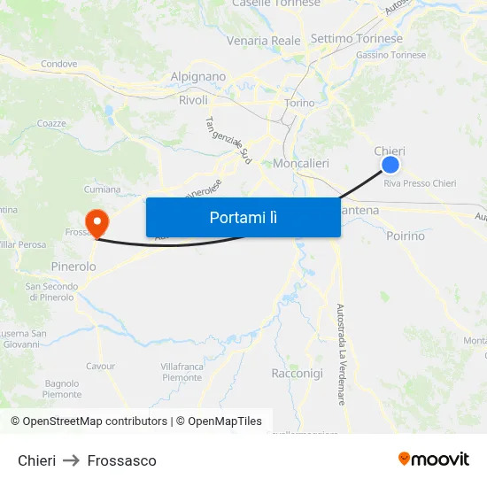 Chieri to Frossasco map