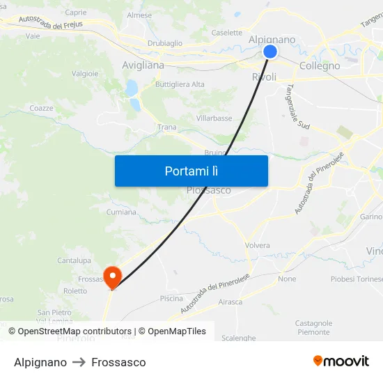 Alpignano to Frossasco map