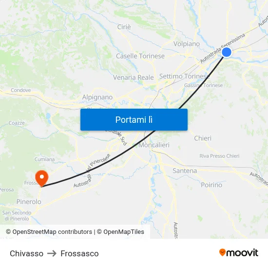 Chivasso to Frossasco map