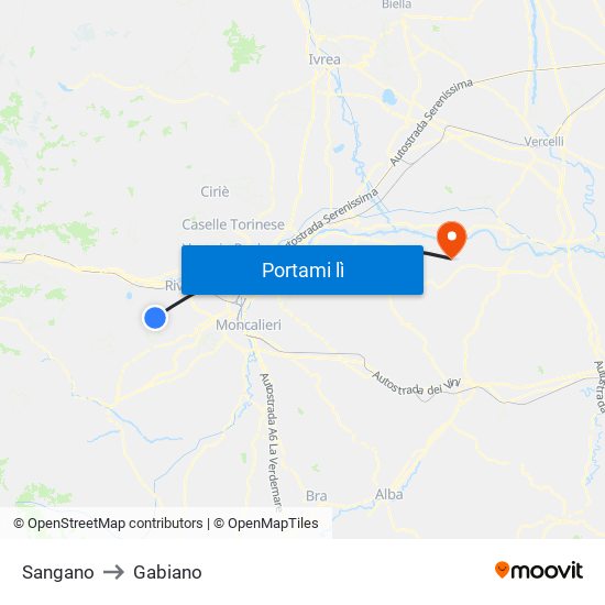 Sangano to Gabiano map