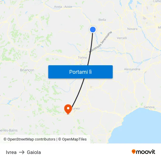 Ivrea to Gaiola map