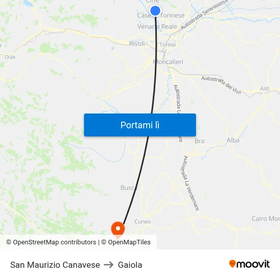 San Maurizio Canavese to Gaiola map