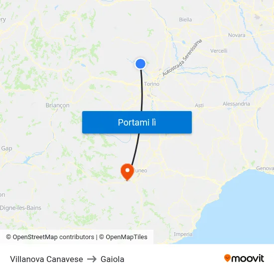 Villanova Canavese to Gaiola map
