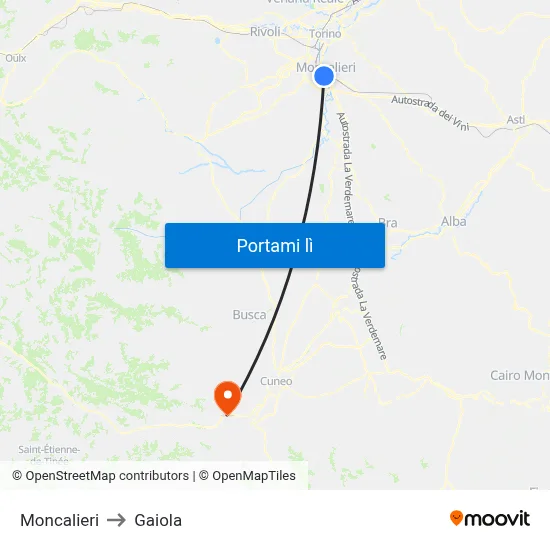 Moncalieri to Gaiola map