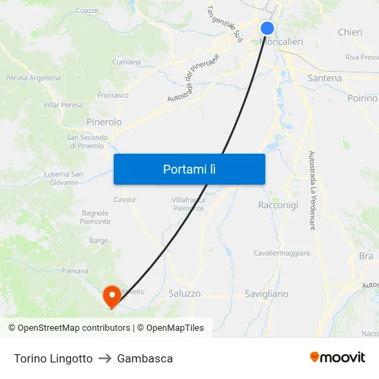 Torino Lingotto to Gambasca map