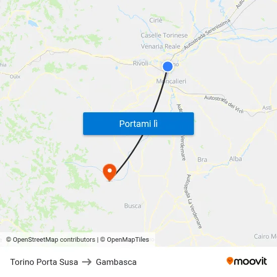 Torino Porta Susa to Gambasca map
