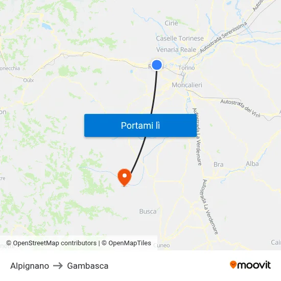 Alpignano to Gambasca map